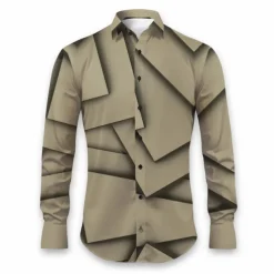 Men's Geometric Pattern Geometry Shirt Button Up Shirt Long Sleeve Artistic Daily Wear Going out Fall & Winter Turndown Print Button-Down Black White Blue Orange Khaki