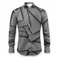 Men's Geometric Pattern Geometry Shirt Button Up Shirt Long Sleeve Artistic Daily Wear Going out Fall & Winter Turndown Print Button-Down Black White Blue Orange Khaki