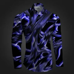 Men's Geometric Pattern Graffiti Button Up Shirt Printed Shirts Long Sleeve Subcultural Vacation Party Street Spring & Summer Turndown Print Button-Down Pink Red Blue Sky Blue Purple