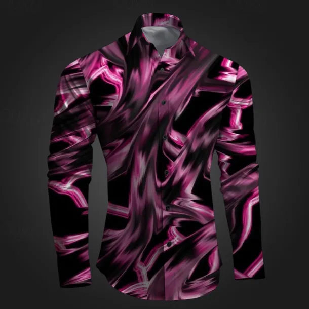 Men's Geometric Pattern Graffiti Button Up Shirt Printed Shirts Long Sleeve Subcultural Vacation Party Street Spring & Summer Turndown Print Button-Down Pink Red Blue Sky Blue Purple