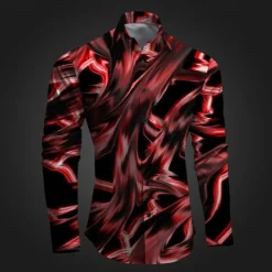 Men's Geometric Pattern Graffiti Button Up Shirt Printed Shirts Long Sleeve Subcultural Vacation Party Street Spring & Summer Turndown Print Button-Down Pink Red Blue Sky Blue Purple