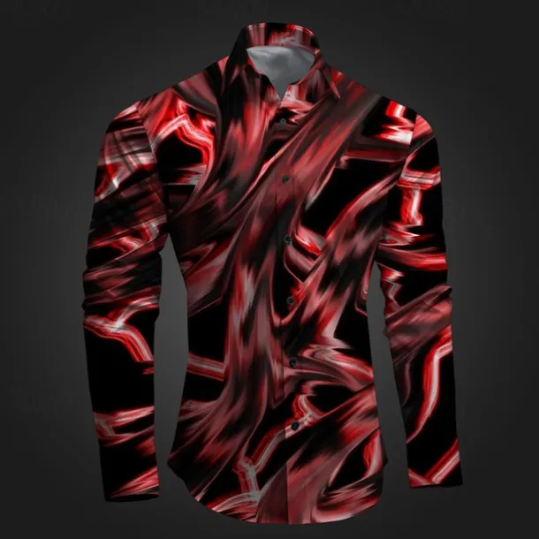 Men's Geometric Pattern Graffiti Button Up Shirt Printed Shirts Long Sleeve Subcultural Vacation Party Street Spring & Summer Turndown Print Button-Down Pink Red Blue Sky Blue Purple