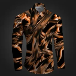 Men's Geometric Pattern Graffiti Button Up Shirt Printed Shirts Long Sleeve Subcultural Vacation Party Street Spring & Summer Turndown Print Button-Down Pink Red Blue Sky Blue Purple