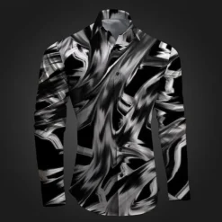 Men's Geometric Pattern Graffiti Button Up Shirt Printed Shirts Long Sleeve Subcultural Vacation Party Street Spring & Summer Turndown Print Button-Down Pink Red Blue Sky Blue Purple