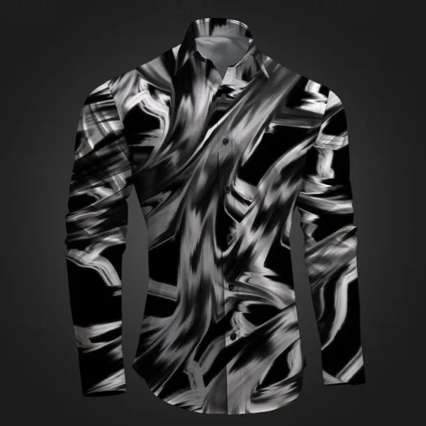 Men's Geometric Pattern Graffiti Button Up Shirt Printed Shirts Long Sleeve Subcultural Vacation Party Street Spring & Summer Turndown Print Button-Down Pink Red Blue Sky Blue Purple