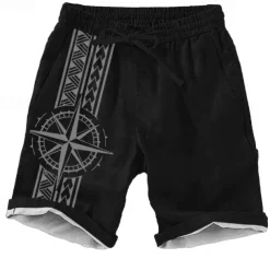 Men's Geometric Pattern Nautical Compass Shorts Beach Shorts Casual Shorts Mid Waist Vacation Streetwear Hawaiian Outdoor Casual Holiday Drawstring Side Pockets Designer Clothing Apparel