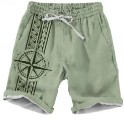 Men's Geometric Pattern Nautical Compass Shorts Beach Shorts Casual Shorts Mid Waist Vacation Streetwear Hawaiian Outdoor Casual Holiday Drawstring Side Pockets Designer Clothing Apparel