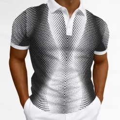 Men's Geometric Polo Short Sleeves Lapel Casual Daily Modern Sports & Outdoor Athleisure Casual Daily Buttons Summer Robin's Egg Blue Black Green