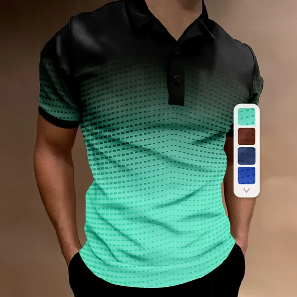 Men's Geometric Polo Short Sleeve Polo Shirts Collared Shirts Business Casual School Outdoor Athleisure Daily Wear 3D Print Summer Lake blue Sky Blue Purple
