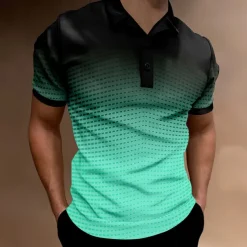 Men's Geometric Polo Short Sleeve Polo Shirts Collared Shirts Business Casual School Outdoor Athleisure Daily Wear 3D Print Summer Lake blue Sky Blue Purple