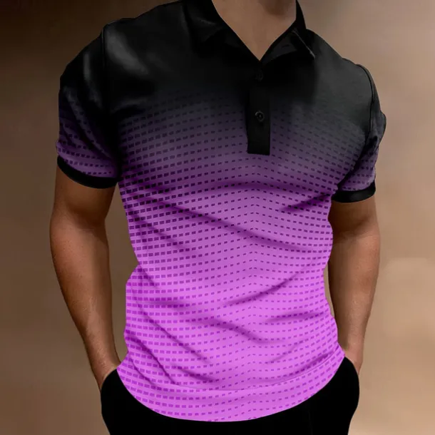 Men's Geometric Polo Short Sleeve Polo Shirts Collared Shirts Business Casual School Outdoor Athleisure Daily Wear 3D Print Summer Lake blue Sky Blue Purple
