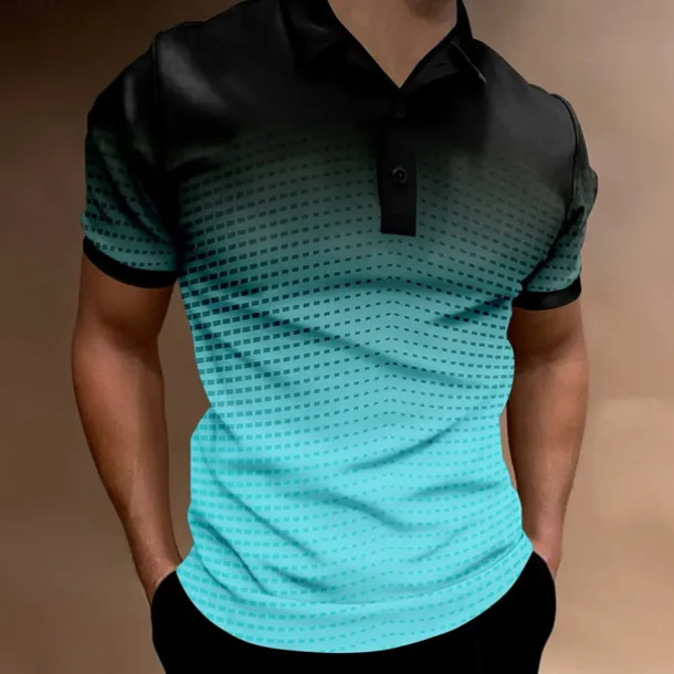 Men's Geometric Polo Short Sleeve Polo Shirts Collared Shirts Business Casual School Outdoor Athleisure Daily Wear 3D Print Summer Lake blue Sky Blue Purple