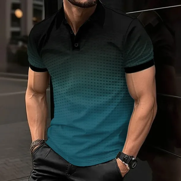 Men's Geometric Polo Short Sleeve Polo Shirts Collared Shirts Business Casual School Outdoor Athleisure Daily Wear 3D Print Summer Lake blue Sky Blue Purple