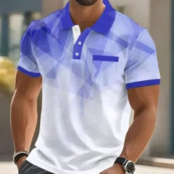 Men's Geometric Polo Short Sleeve Turndown Business Casual Daily Sports & Outdoor Business Casual Daily Pocket Buttons Summer Robin's Egg Blue Dark Blue Green