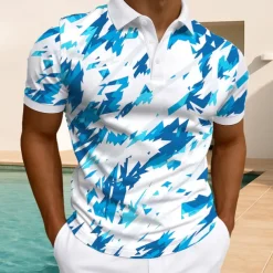 Men's Geometric Polo Short Sleeve Polo Shirts Collared Shirts Casual Athleisure Daily Wear Buttons Summer White Light Green Blue