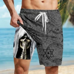 Men's Geometric Skull Gothic Lined Shorts 2 in 1 Board Shorts Swim Shorts Mid Waist Hawaiian Retro Vintage Holiday Side Pockets With Compression Liner Elastic Drawstring Waist Designer Clothing