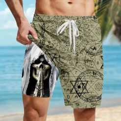 Men's Geometric Skull Gothic Lined Shorts 2 in 1 Board Shorts Swim Shorts Mid Waist Hawaiian Retro Vintage Holiday Side Pockets With Compression Liner Elastic Drawstring Waist Designer Clothing