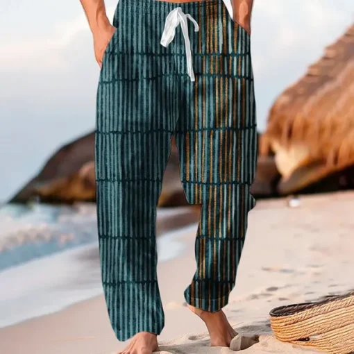 Men's Geometric Striped Mixed Color Trousers Baggy Pants Casual Pants Mid Waist Hawaiian Casual Outdoor Vacation Holiday Wide Leg Summer Spring 3D Print Red Blue