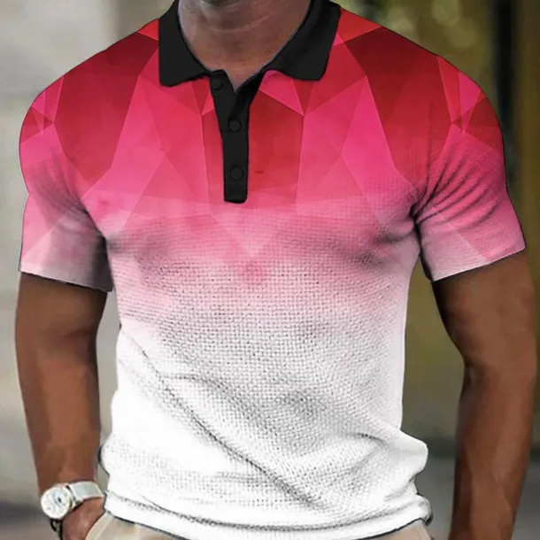 Men's Geometric Waffle Polo Shirts Golf Shirt Short Sleeve Polo Shirts Collared Shirts Casual Vacation Wear Formal Wear Festival Wear Buttons 3D Print Yellow Blue Purple