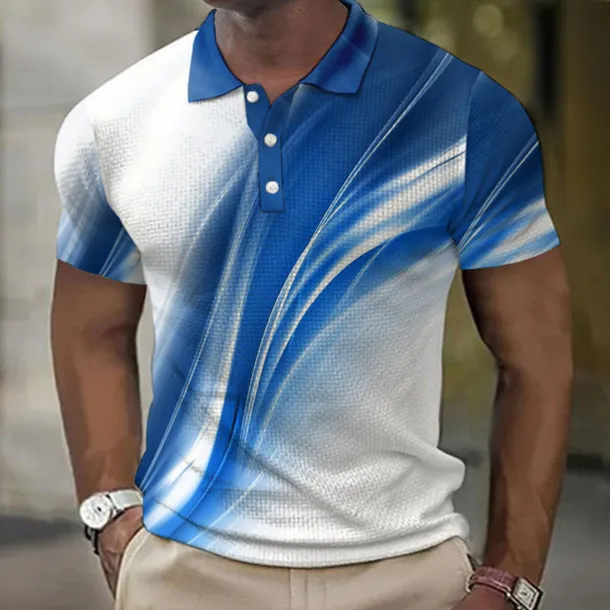 Men's Geometric Waffle Polo Shirts Golf Shirt Short Sleeve Polo Shirts Collared Shirts Business Casual Vacation Wear Formal Wear Festival Wear Buttons 3D Print Yellow Red Royal Blue