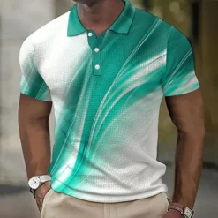 Men's Geometric Waffle Polo Shirts Golf Shirt Short Sleeve Polo Shirts Collared Shirts Business Casual Vacation Wear Formal Wear Festival Wear Buttons 3D Print Yellow Red Royal Blue