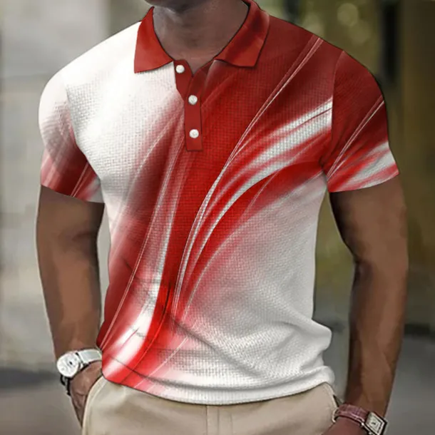 Men's Geometric Waffle Polo Shirts Golf Shirt Short Sleeve Polo Shirts Collared Shirts Business Casual Vacation Wear Formal Wear Festival Wear Buttons 3D Print Yellow Red Royal Blue