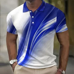 Men's Geometric Waffle Polo Shirts Golf Shirt Short Sleeve Polo Shirts Collared Shirts Business Casual Vacation Wear Formal Wear Festival Wear Buttons 3D Print Yellow Red Royal Blue