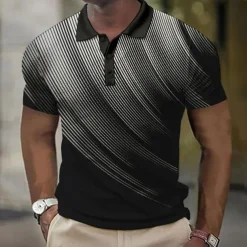 Men's Geometric Waffle Polo Shirts Golf Shirt Short Sleeve Polo Shirts Collared Shirts Business Casual Vacation Wear Formal Wear Festival Wear Buttons 3D Print Black White Yellow