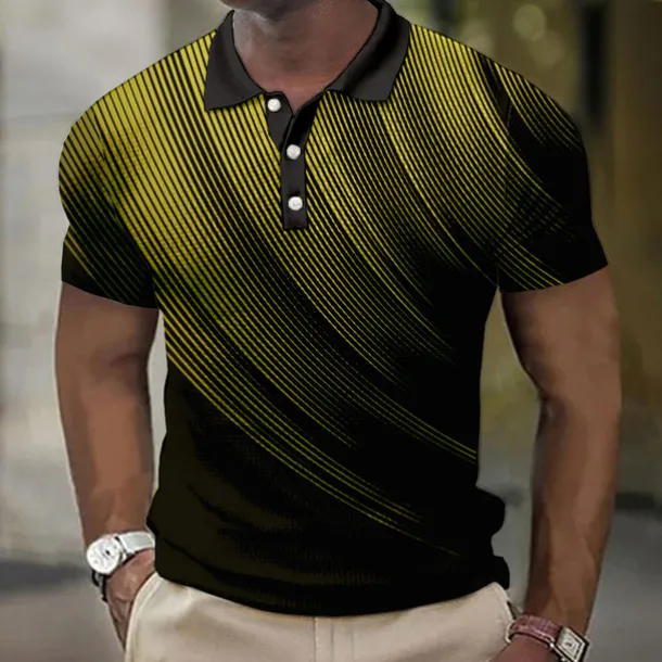 Men's Geometric Waffle Polo Shirts Golf Shirt Short Sleeve Polo Shirts Collared Shirts Business Casual Vacation Wear Formal Wear Festival Wear Buttons 3D Print Black White Yellow