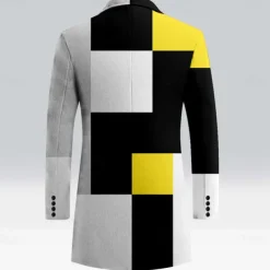 Men's Geometric Winter Coat Fleece Jacket Overcoat Thermal Comfortable Casual Party Evening Wear Street Daily Wear Buttons 3D Print Front Pocket Winter Turndown Long Sleeve Yellow Red Blue