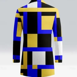 Men's Geometric Winter Coat Fleece Jacket Overcoat Thermal Comfortable Casual Party Evening Wear Daily Wear Buttons 3D Print Front Pocket Winter Turndown Long Sleeve Red Blue Green