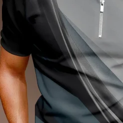 Men's Geometric Zip Polo Shirts Golf Shirt Short Sleeve Polo Shirts Collared Shirts Business Casual Vacation Wear Formal Wear Festival Wear 3D Print Quarter Zip Polo Black / Gray Blue Purple