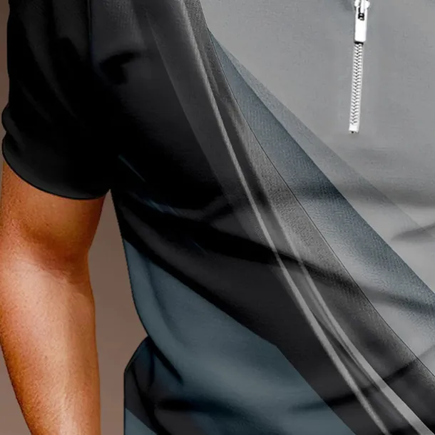 Men's Geometric Zip Polo Shirts Golf Shirt Short Sleeve Polo Shirts Collared Shirts Business Casual Vacation Wear Formal Wear Festival Wear 3D Print Quarter Zip Polo Black / Gray Blue Purple