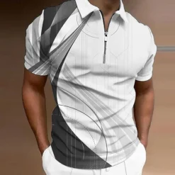 Men's Geometric Zip Polo Shirts Golf Shirt Short Sleeve Polo Shirts Collared Shirts Business Casual Vacation Wear Formal Wear Festival Wear 3D Print Quarter Zip Polo Yellow Army Green Red