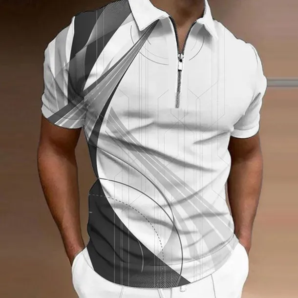 Men's Geometric Zip Polo Shirts Golf Shirt Short Sleeve Polo Shirts Collared Shirts Business Casual Vacation Wear Formal Wear Festival Wear 3D Print Quarter Zip Polo Yellow Army Green Red