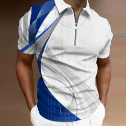 Men's Geometric Zip Polo Shirts Golf Shirt Short Sleeve Polo Shirts Collared Shirts Business Casual Vacation Wear Formal Wear Festival Wear 3D Print Quarter Zip Polo Yellow Army Green Red