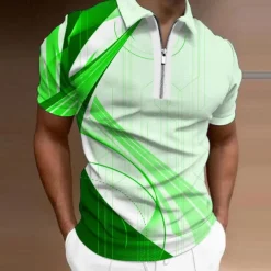 Men's Geometric Zip Polo Shirts Golf Shirt Short Sleeve Polo Shirts Collared Shirts Business Casual Vacation Wear Formal Wear Festival Wear 3D Print Quarter Zip Polo Yellow Army Green Red