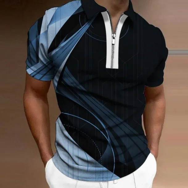 Men's Geometric Zip Polo Shirts Golf Shirt Short Sleeve Polo Shirts Collared Shirts Business Casual Vacation Wear Formal Wear Festival Wear 3D Print Quarter Zip Polo Yellow Army Green Red