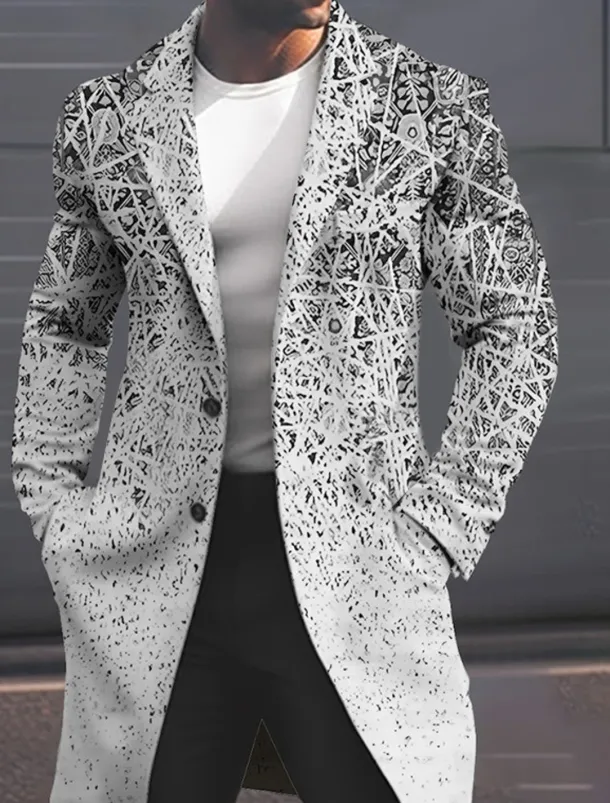 Men's Geometry Winter Coat Overcoat Coat Warm Breathable Comfortable Fashion Streetwear Business Work Wear to work Going out Pocket Print Fall & Winter Turndown Long Sleeve Yellow Pink Blue