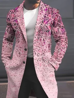 Men's Geometry Winter Coat Overcoat Coat Warm Breathable Comfortable Fashion Streetwear Business Work Wear to work Going out Pocket Print Fall & Winter Turndown Long Sleeve Yellow Pink Blue