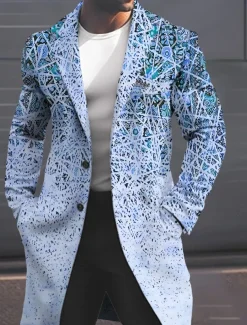 Men's Geometry Winter Coat Overcoat Coat Warm Breathable Comfortable Fashion Streetwear Business Work Wear to work Going out Pocket Print Fall & Winter Turndown Long Sleeve Yellow Pink Blue