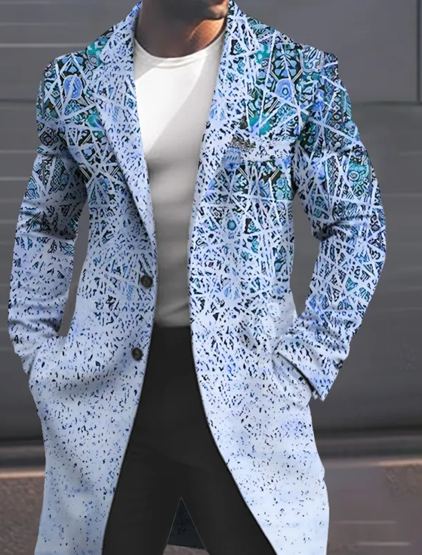 Men's Geometry Winter Coat Overcoat Coat Warm Breathable Comfortable Fashion Streetwear Business Work Wear to work Going out Pocket Print Fall & Winter Turndown Long Sleeve Yellow Pink Blue