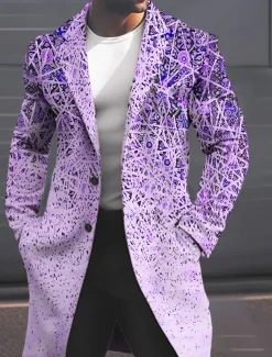 Men's Geometry Winter Coat Overcoat Coat Warm Breathable Comfortable Fashion Streetwear Business Work Wear to work Going out Pocket Print Fall & Winter Turndown Long Sleeve Yellow Pink Blue