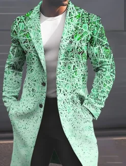 Men's Geometry Winter Coat Overcoat Coat Warm Breathable Comfortable Fashion Streetwear Business Work Wear to work Going out Pocket Print Fall & Winter Turndown Long Sleeve Yellow Pink Blue