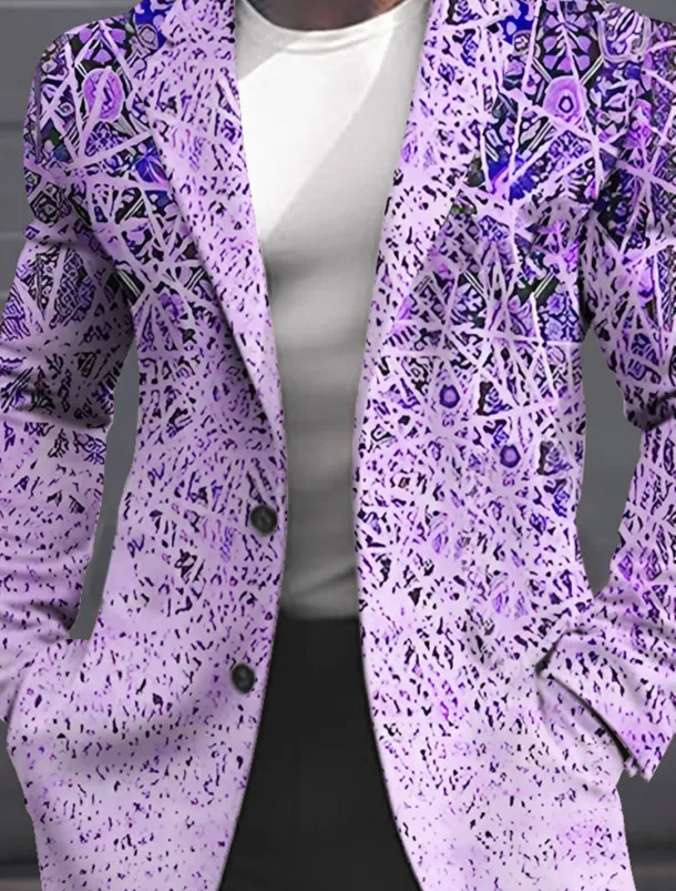 Men's Geometry Winter Coat Overcoat Coat Warm Breathable Comfortable Fashion Streetwear Business Work Wear to work Going out Pocket Print Fall & Winter Turndown Long Sleeve Yellow Pink Blue