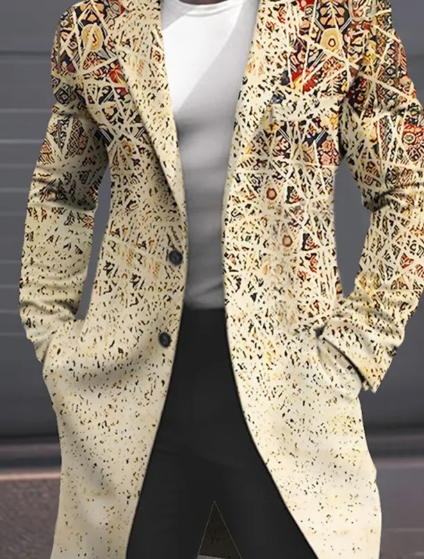 Men's Geometry Winter Coat Overcoat Coat Warm Breathable Comfortable Fashion Streetwear Business Work Wear to work Going out Pocket Print Fall & Winter Turndown Long Sleeve Yellow Pink Blue