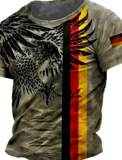 Men's German Flag T Shirt Short Sleeve T shirt 3D Print Crew Neck Shirt Retro Vintage Vintage Retro Casual Daily Brown Green Gray Summer Spring Clothing Apparel S M L XL XXL XXXL