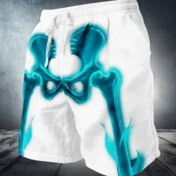 Men's Glow in the Dark Bone Skeleton Sweat Shorts Beach Shorts Terry Shorts Mid Waist Dark Punk Gothic Style Holiday 3D Print with Side Pocket Elastic Drawstring Waist Designer Clothing Apparel