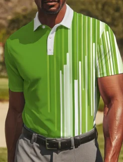 Men's Golf Line Polo Sports Polo Shirts Short Sleeve Polo Shirts Collared Shirts Casual Athleisure Buttons Summer Black Red Blue