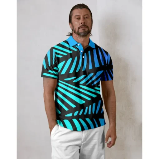 Men's Golf Polo Shirt Blue Short Sleeve Top Golf Attire Clothes Outfits Wear Apparel